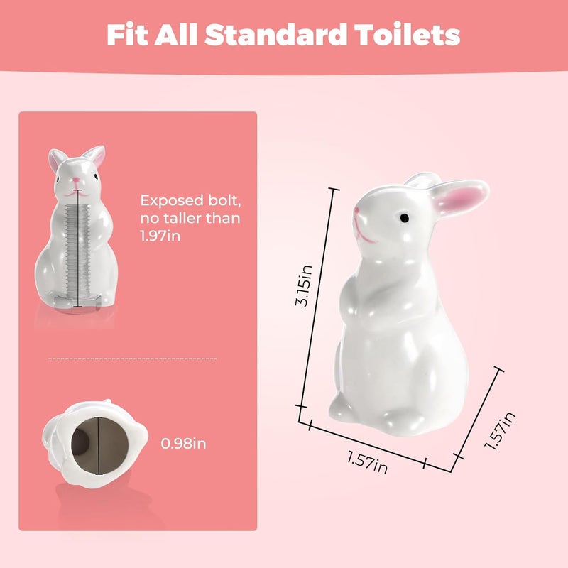PrtMron Toilet Bolt Caps, Ceramic Toilet Bolt Covers, Toilet Screw Covers Decorative to Prevent Rusting, Hide Unsightly Screws & Enhance Bathroom Aesthetics (Universal Fit, 2 Pack). (White Bunny) - Image 3